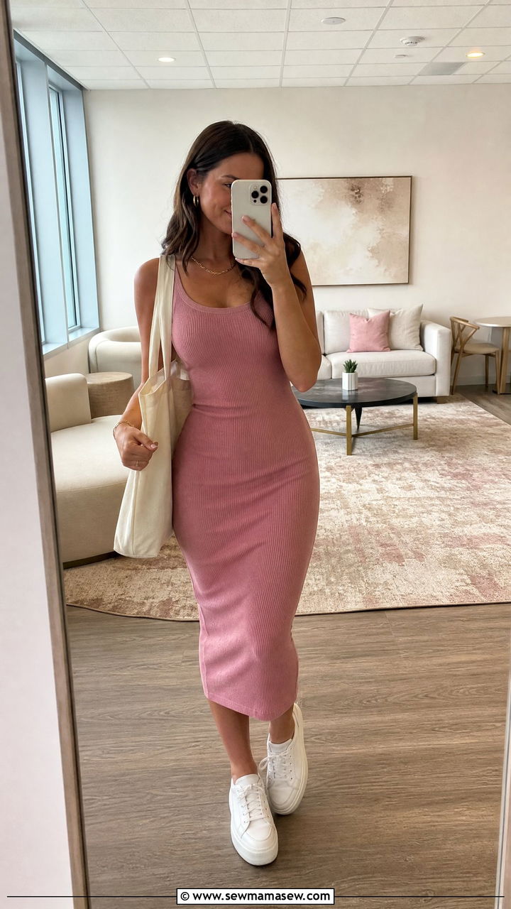 Ribbed Tank Dress With White Sneakers Outfit - 25 Rush week outfit ideas day 2