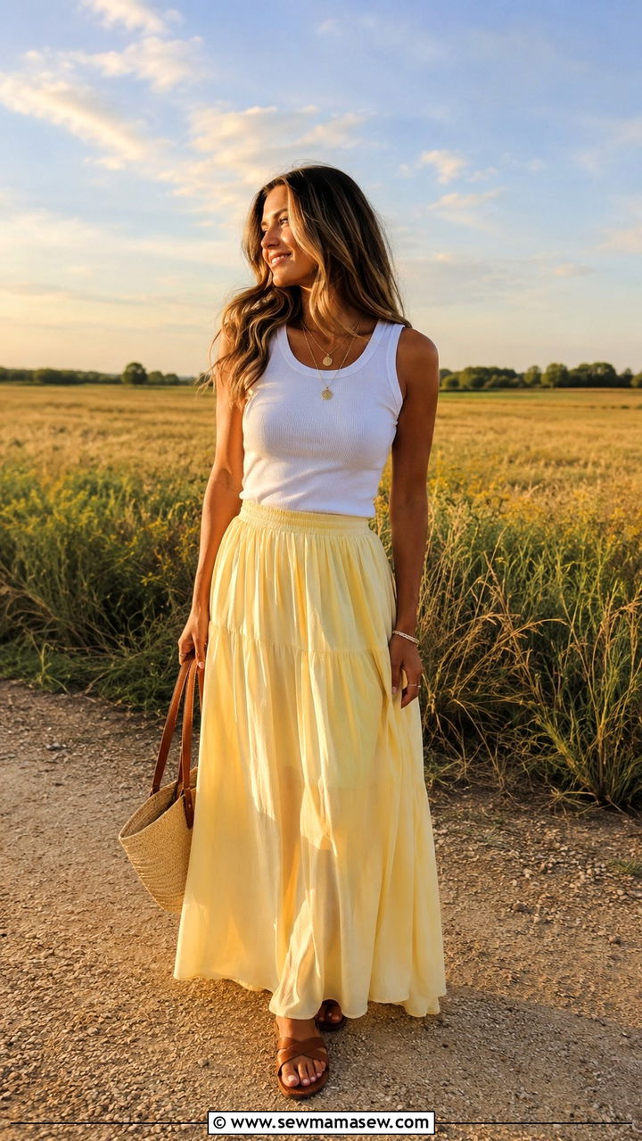Ribbed Tank Top and Flowy Maxi Skirt Mid June Outfit - 25 Mid June outfit ideas