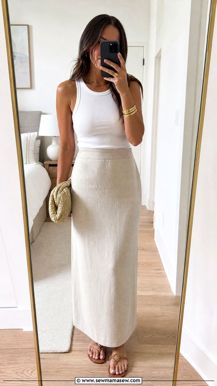Ribbed Tank Top and Linen Maxi Skirt Summer Styling - 30 summer pinterest outfit ideas