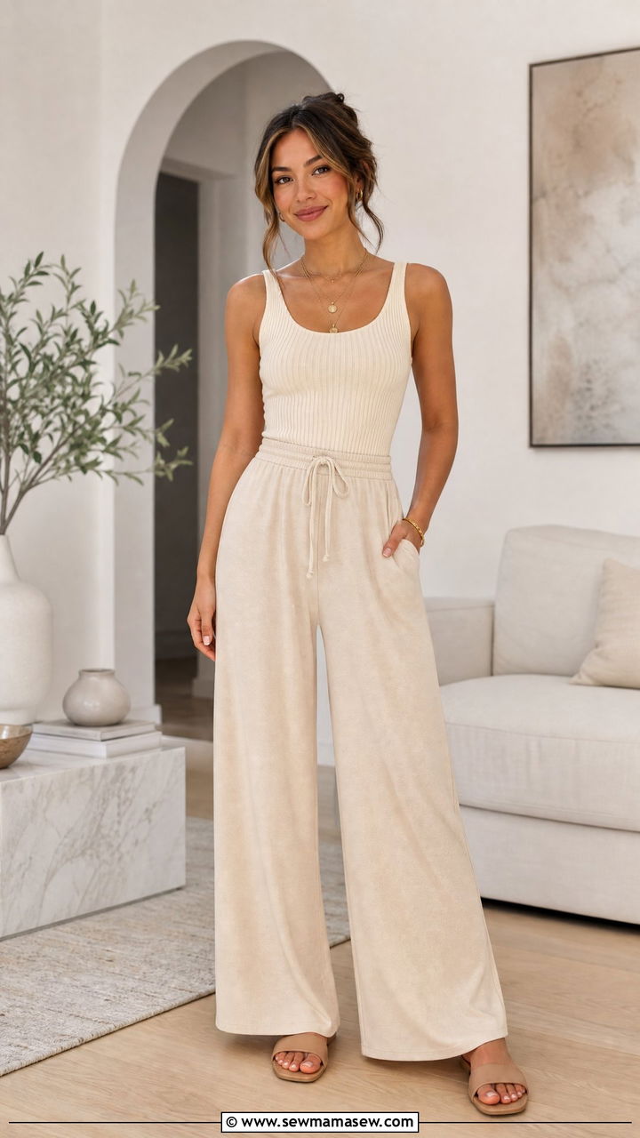Ribbed Tank Top and Wide Leg Lounge Pants Petite - 25 Loungewear outfit ideas petite