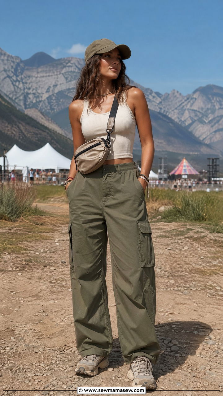Ribbed Tank With Cargo Pants and Trail Sneakers - 35 festival outfits aesthetic