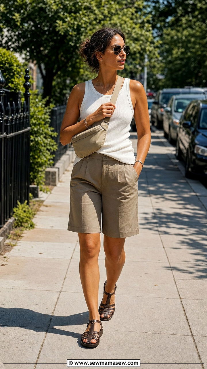 Ribbed Tank With Tailored Bermuda Shorts - 25 summer outfits for short torso women