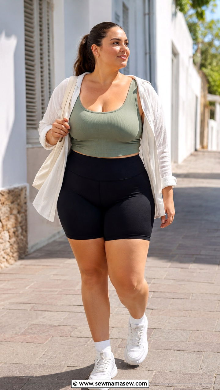 Ribbed Tank and High Waist Shorts - 30 Pilates outfit ideas plus size