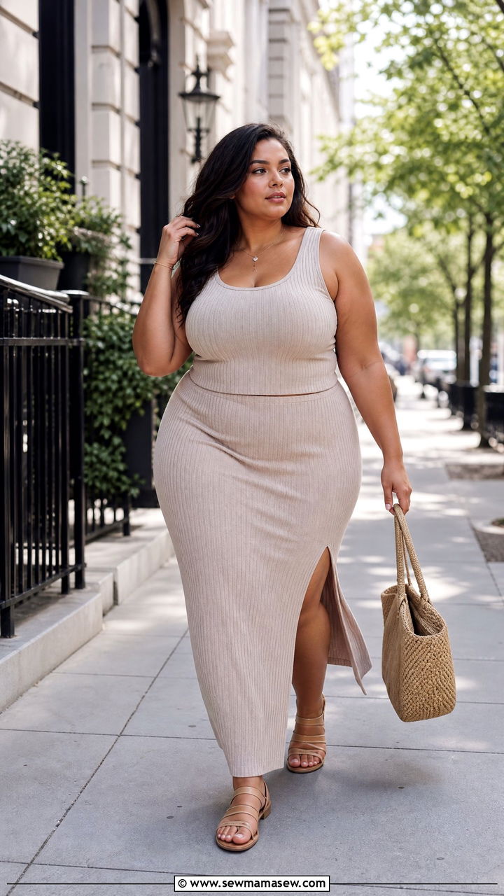 Ribbed Tank and Maxi Skirt Set Plus Size - 25 Matching set outfit ideas plus size