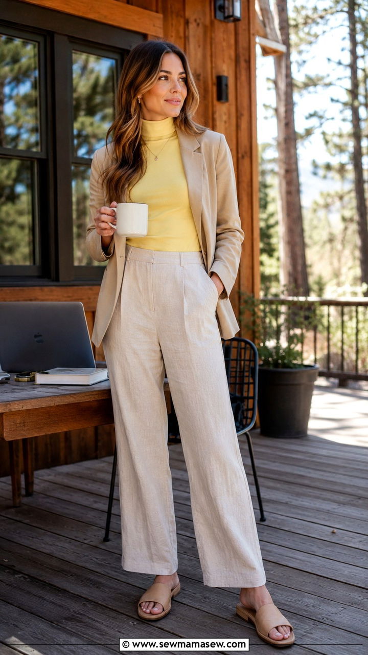 Ribbed Turtleneck And Linen Trousers - 30 Spring cabin outfits