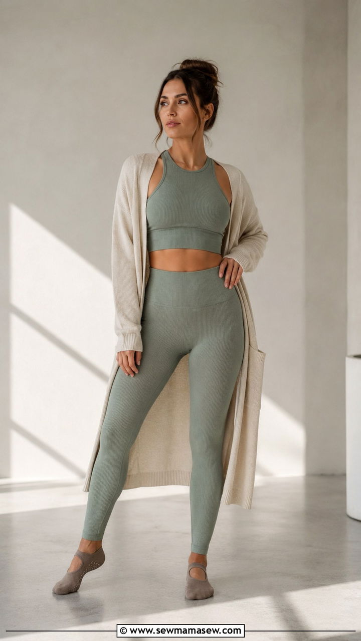 Ribbed Two Piece Set Pilates Outfit With Classic Grip Socks - 25 Pilates outfit ideas with socks