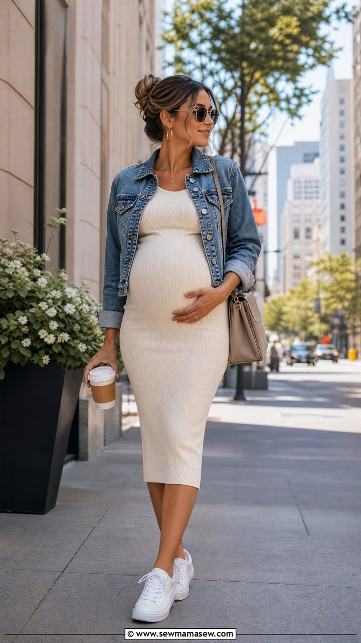 Ribbed bodycon maternity dress for city travel - 30 Maternity outfit ideas for vacation