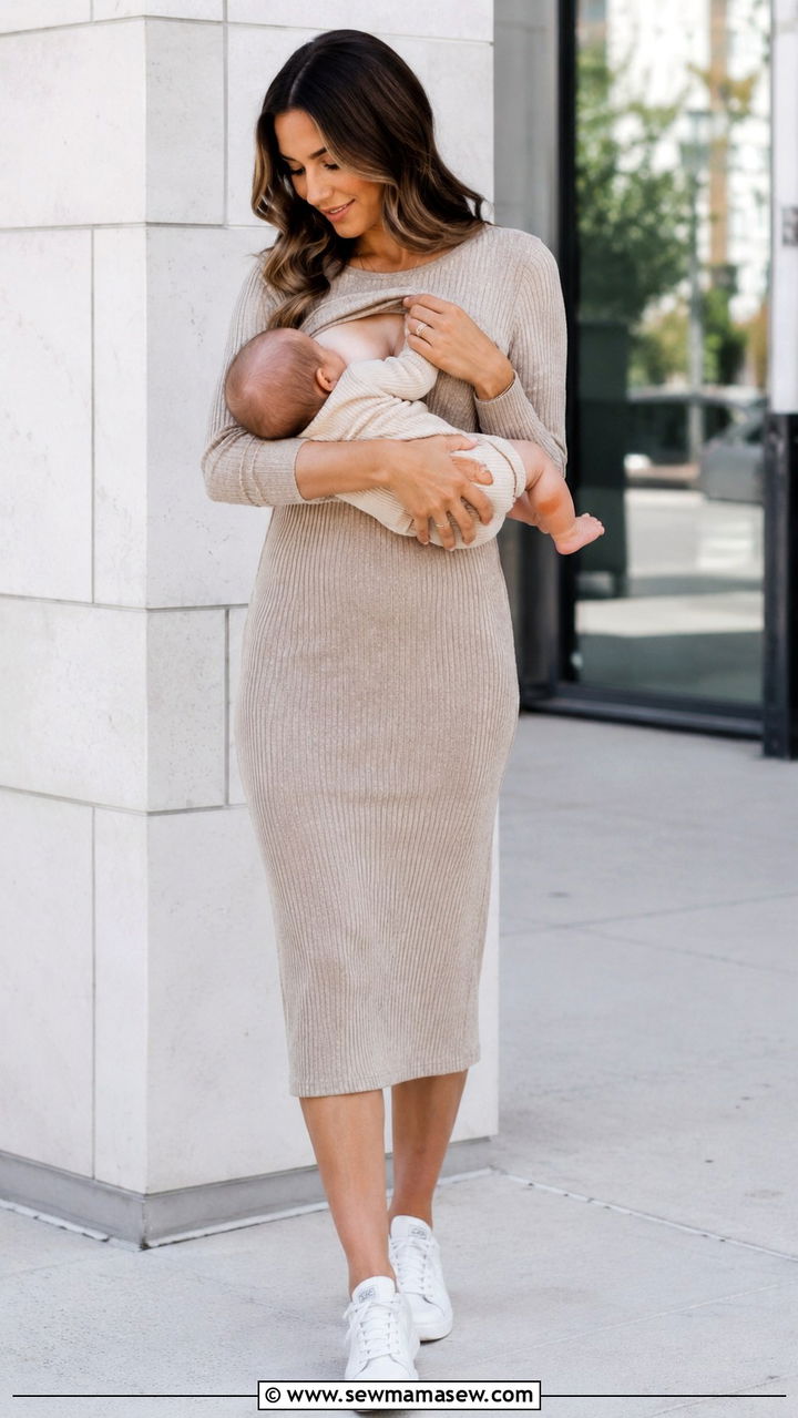 Ribbed knit dress for postpartum nursing - 25 outfit ideas for postpartum women