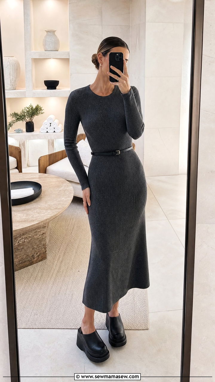 Ribbed knit dress with platform clogs - 30 Esthetician outfit ideas