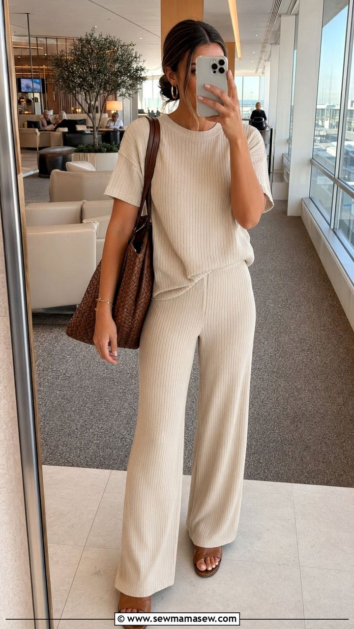 Ribbed knit lounge set airport outfit - 35 airport outfits 2026