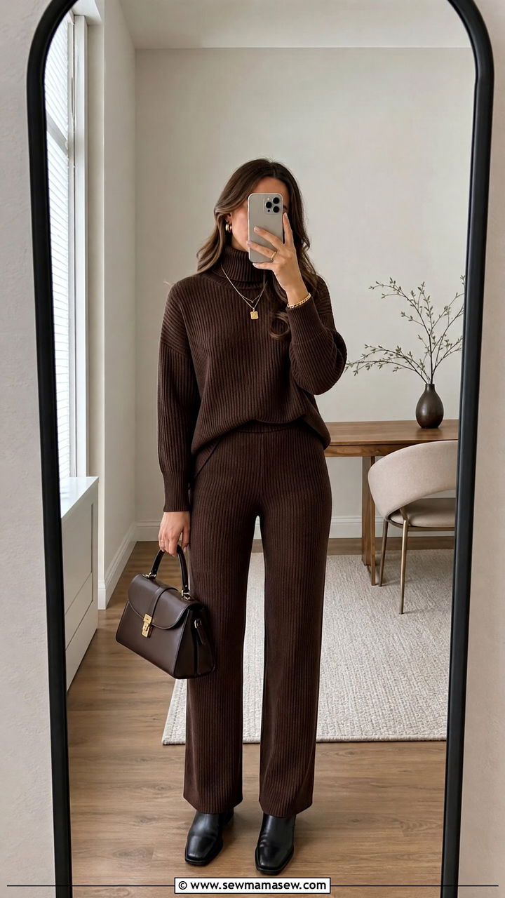 Ribbed knit matching set for office - 30 Matching set outfit ideas for office