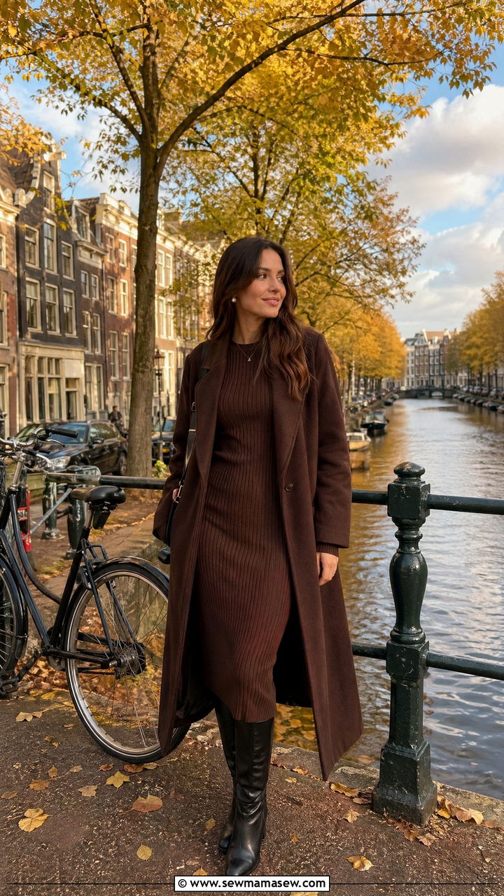 Ribbed knit midi dress with knee high boots Amsterdam fall outfit - 35 Europe travel outfits for women