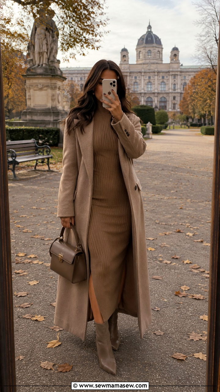 Ribbed knit midi dress with sleek ankle boots - 25 Petite outfit ideas for Europe