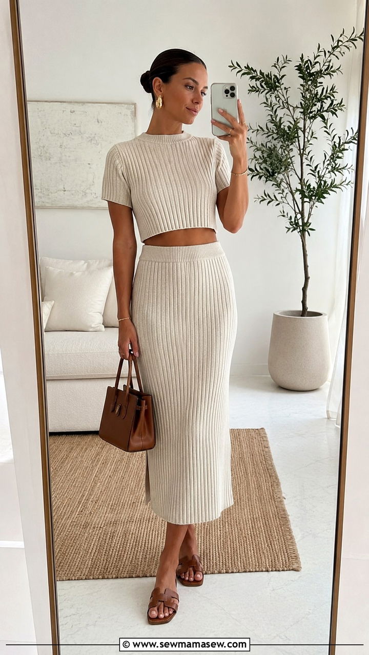 Ribbed knit set outfit spring summer - 30 spring to summer outfits casual