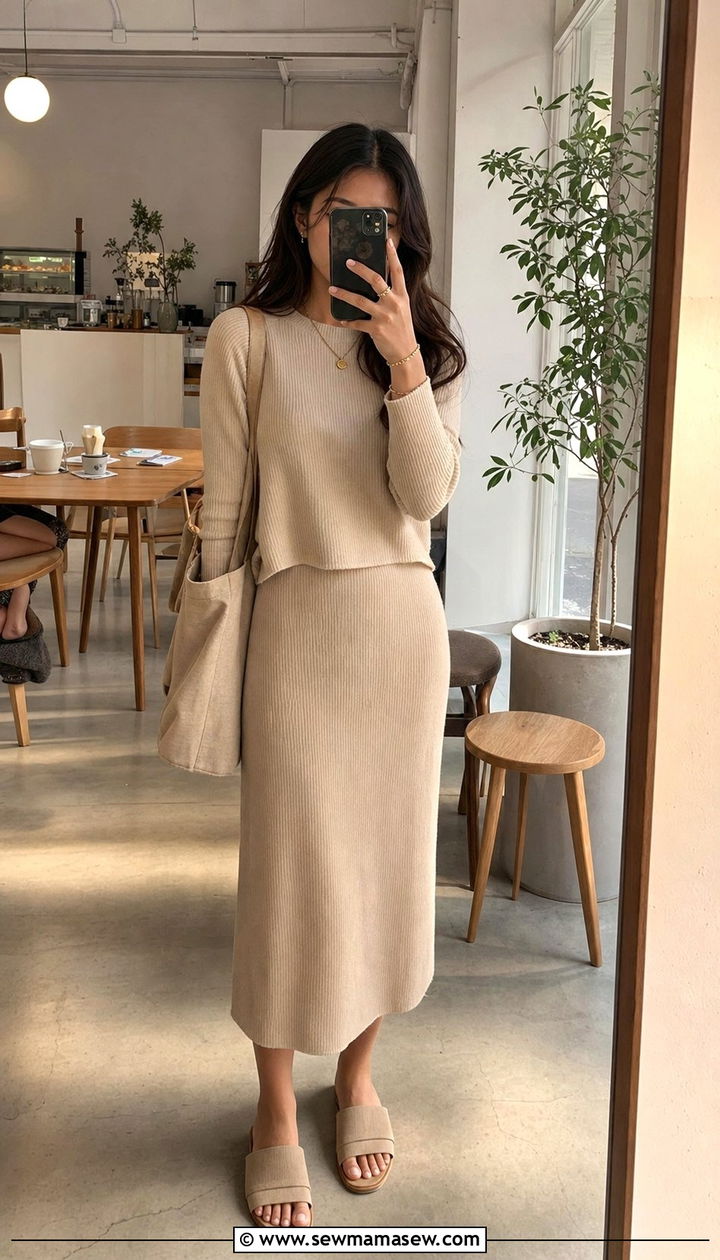 Ribbed knit set with slide sandals - 25 Cute outfits for 15 year olds