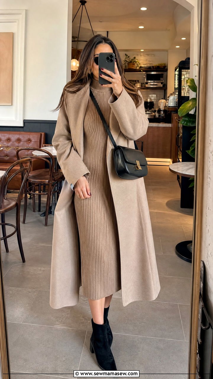 Ribbed knit sweater dress and ankle boots outfit - 30 college outfits inspo