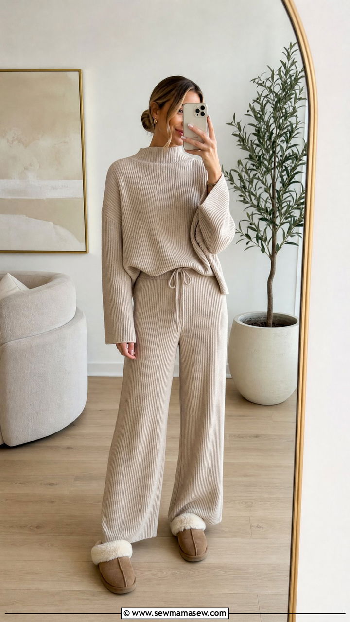 Ribbed knit two piece lounge set - 35 Hygge loungewear outfit ideas