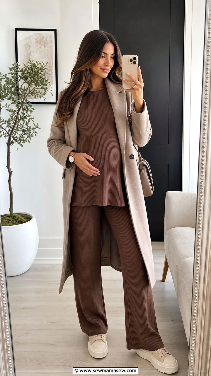 Ribbed knit two piece maternity set for travel - 30 Maternity outfit ideas for vacation