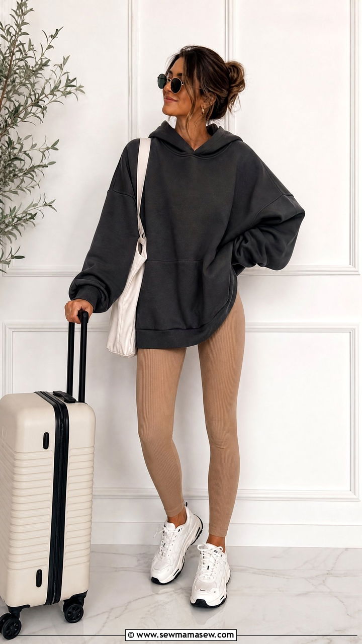 Ribbed leggings with oversized hoodie and dad sneakers - 25 Spring outfits with leggings