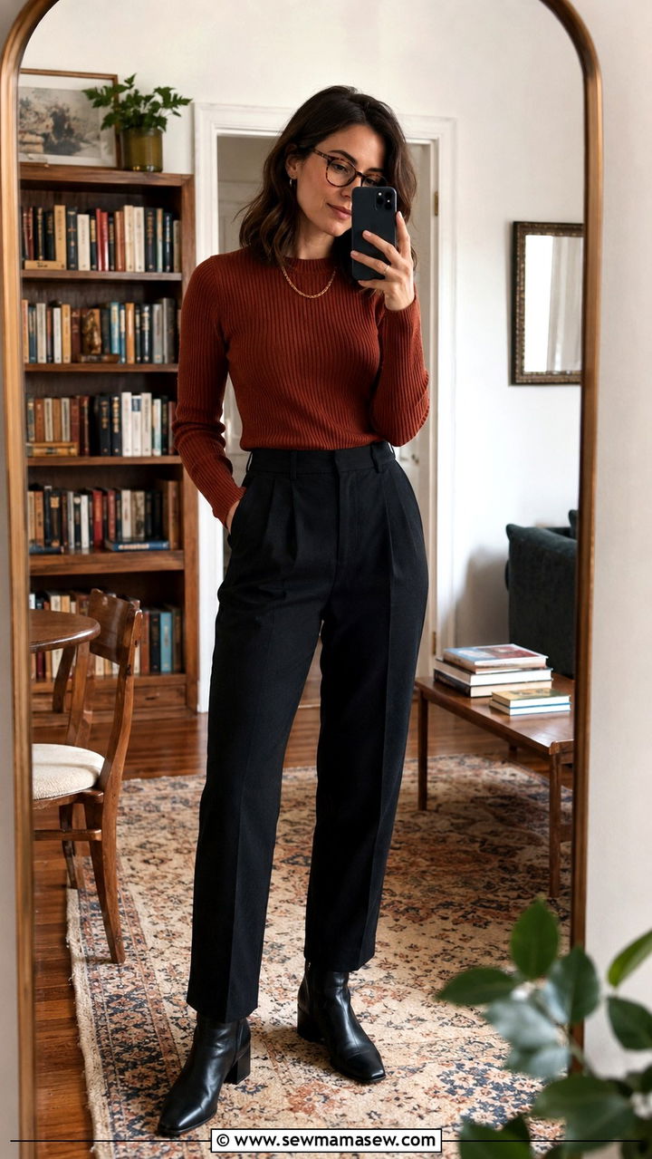 Ribbed sweater and ankle boots outfit - 30 librarian core outfits ideas