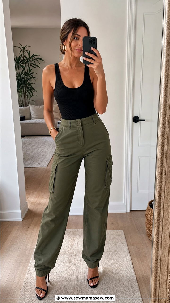 Ribbed tank and cargo pants outfit - 35 casual girls night out outfits