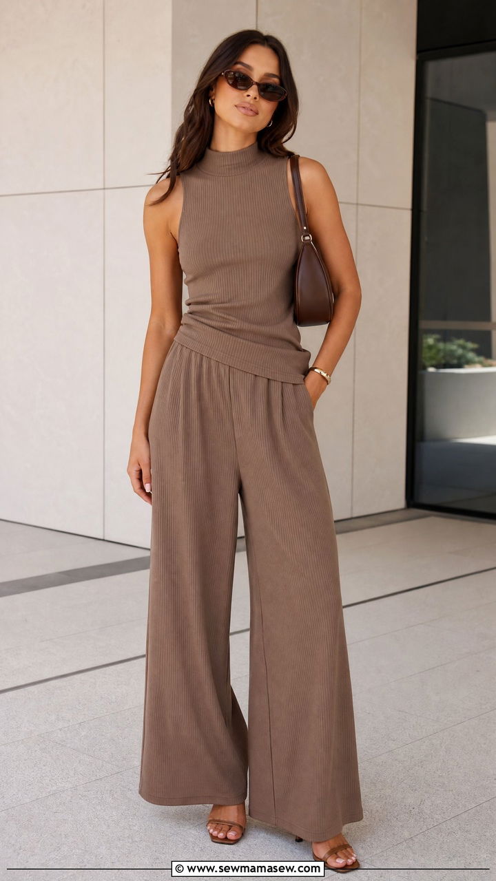 Ribbed tank and wide leg pant set - 30 Matching set outfit ideas aesthetic