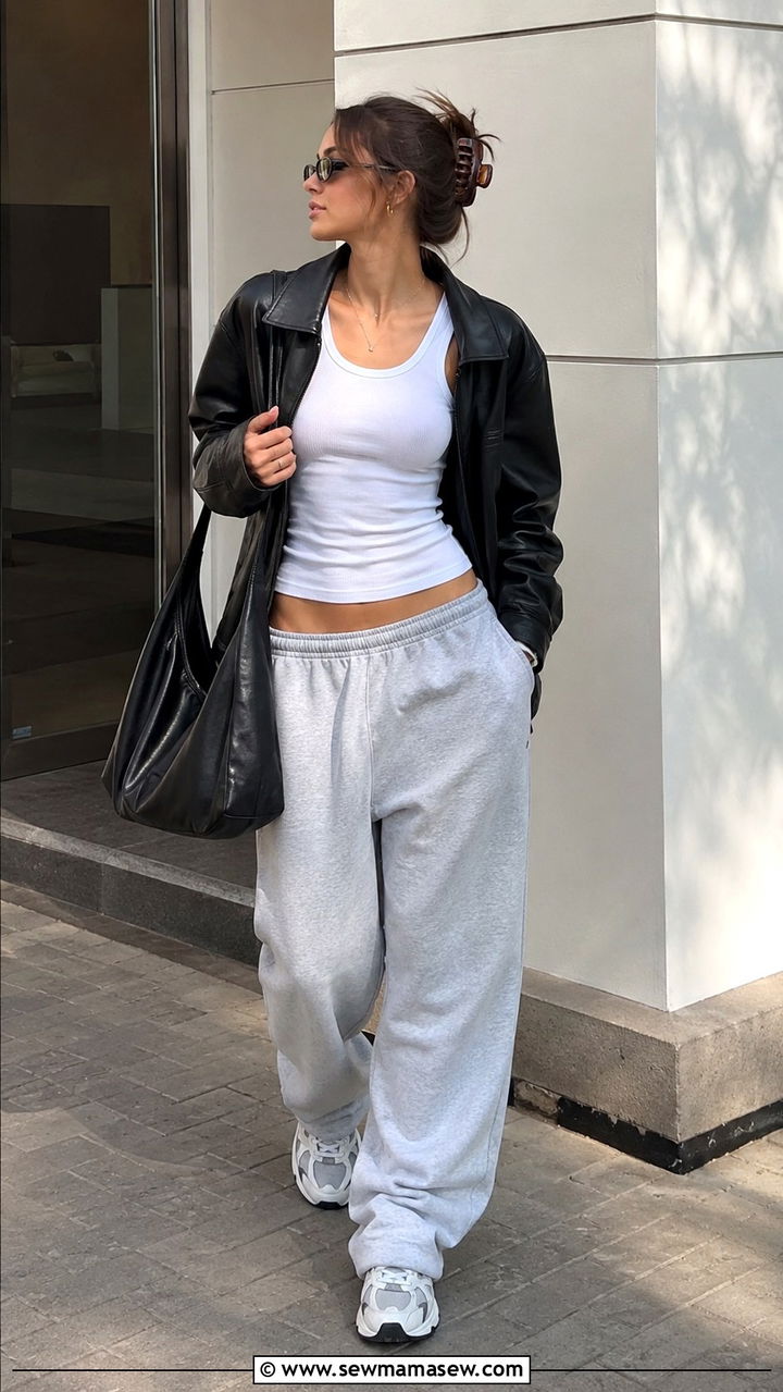 Ribbed tank with baggy low rise sweatpants - 30 Nepo baby outfit ideas