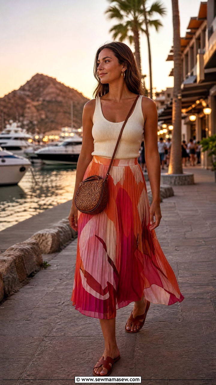 Ribbed tank with flowy midi skirt for evening stroll - 40 What to wear in Cabo