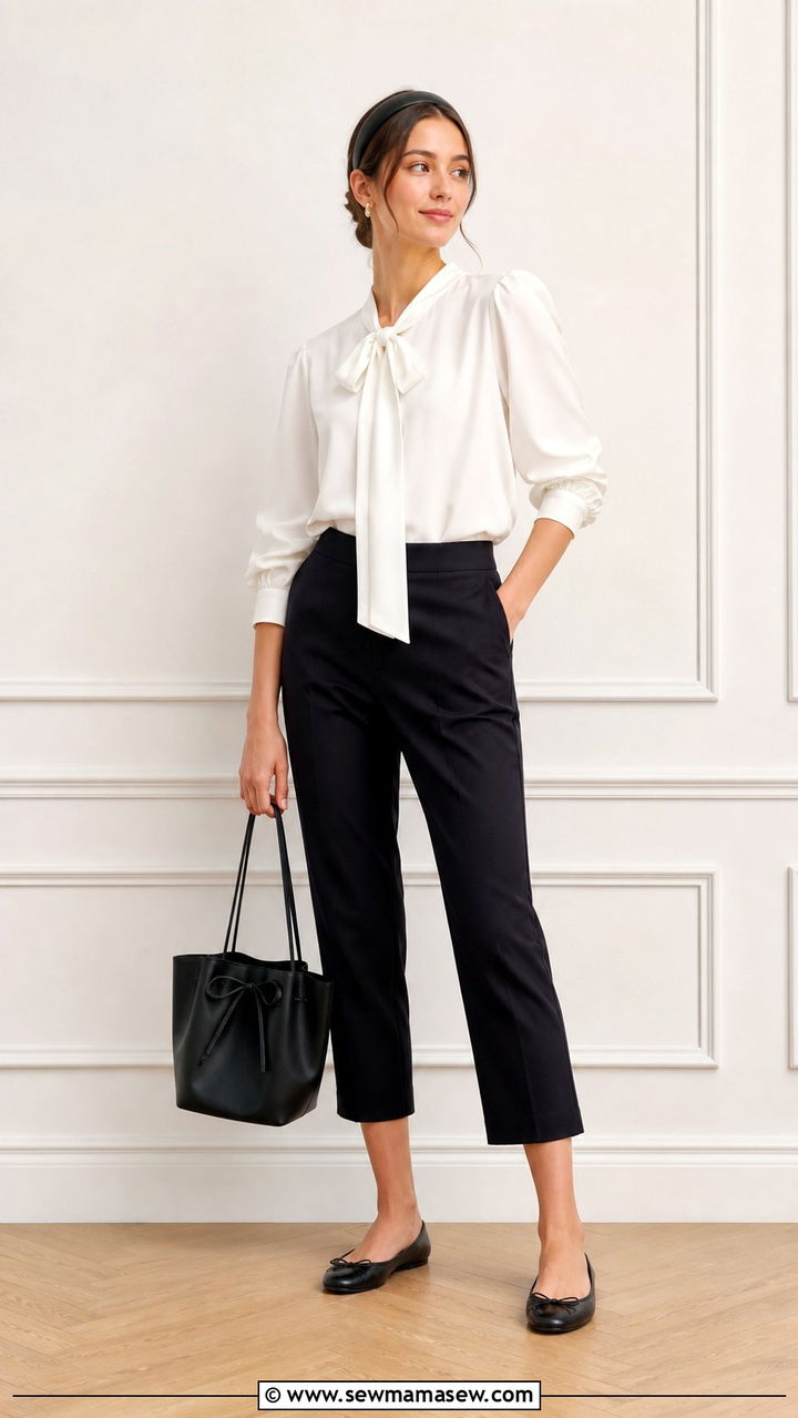 Ribbon Tie Blouse With Ankle Trousers Outfit - 40 Balletcore outfit ideas 2026