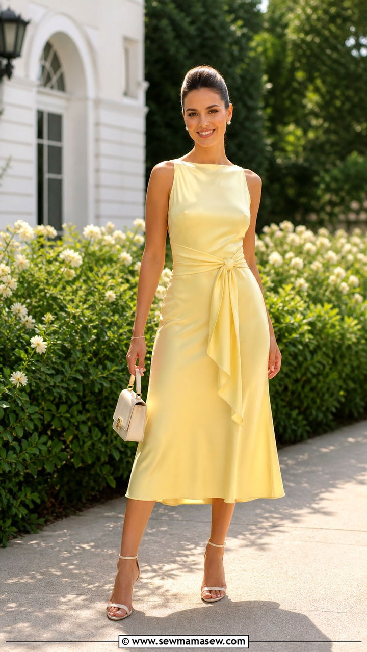 Ribbon Tie Midi Dress With Heeled Sandals - 40 Destination wedding guest outfits