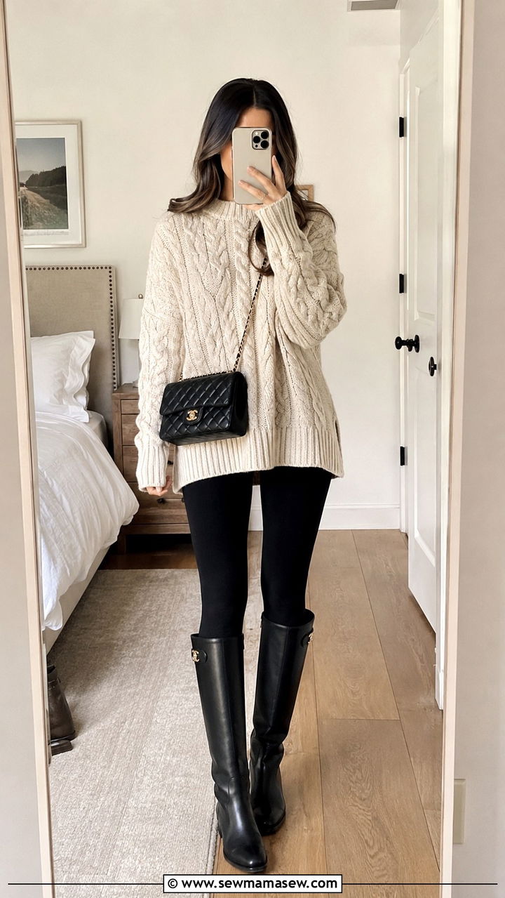 Riding Boots With Leggings and an Oversized Sweater - 30 How to style riding boots