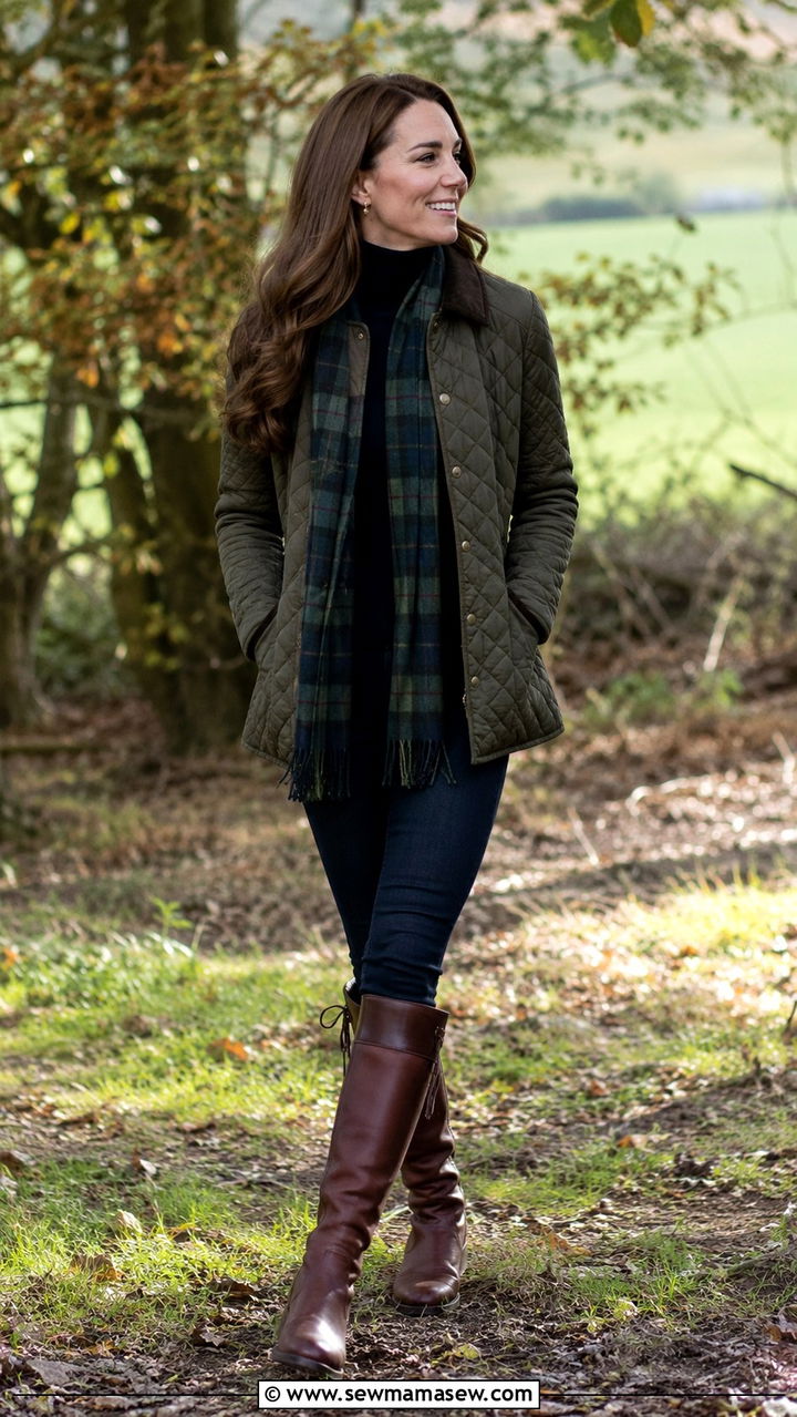 Riding Boots With Skinny Jeans and Quilted Jacket - 20 Old money outfit ideas Kate Middleton