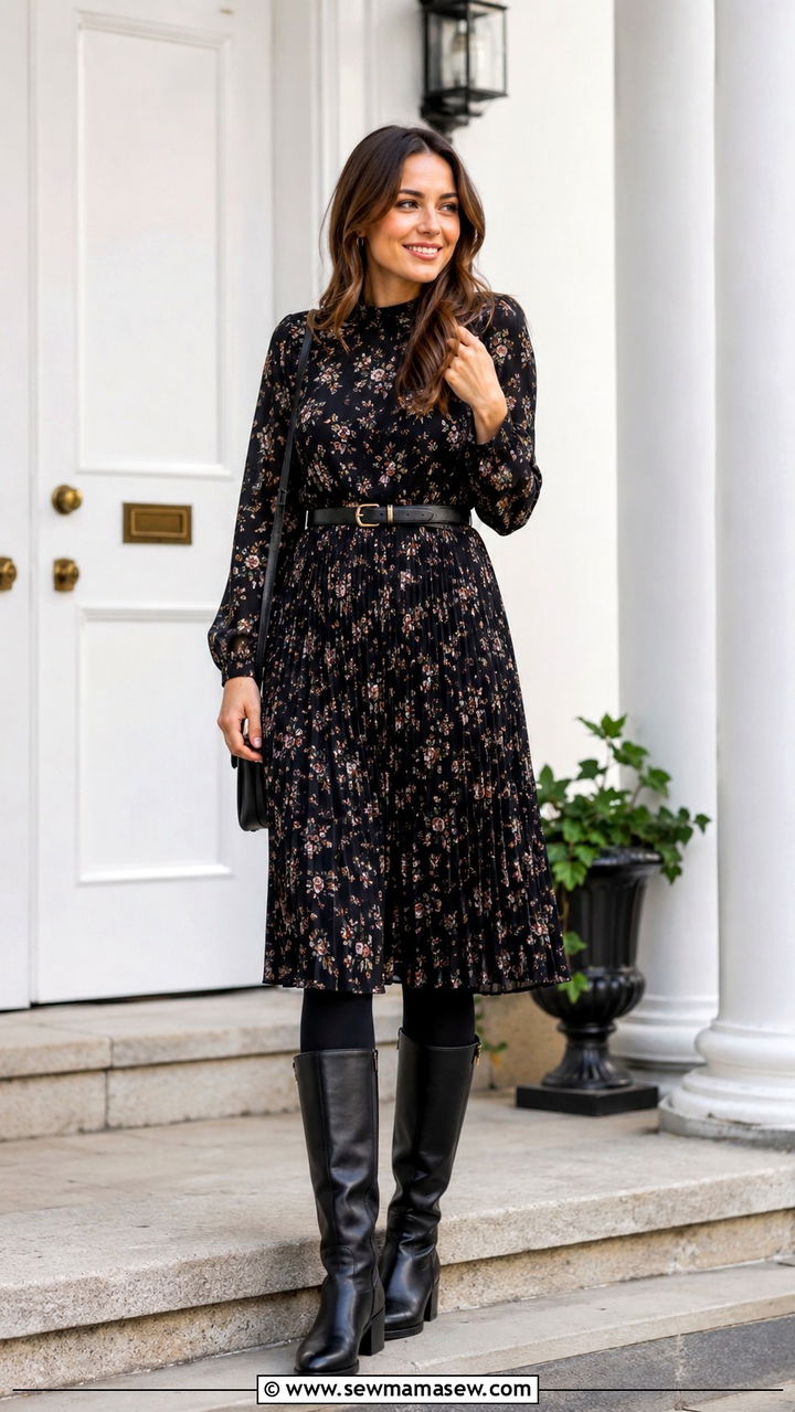 Riding Boots With a Floral Midi Dress - 30 How to style riding boots