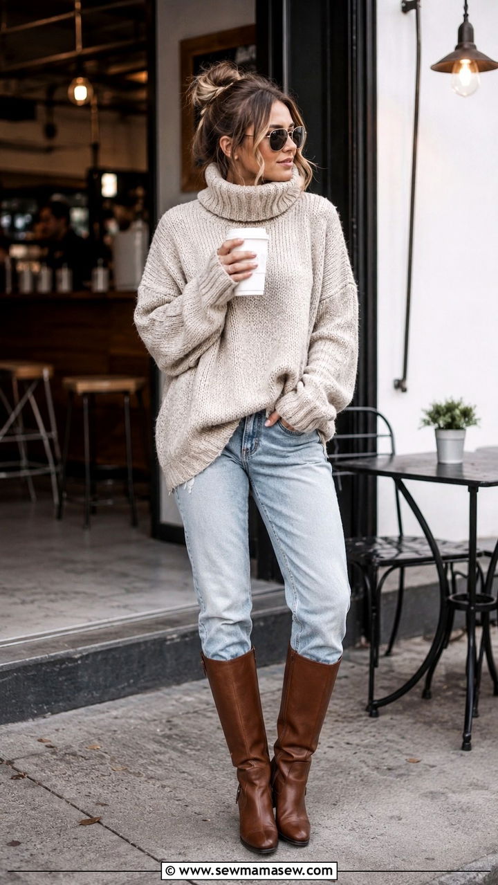 Riding Boots With an Oversized Sweater and Jeans - 30 How to style riding boots
