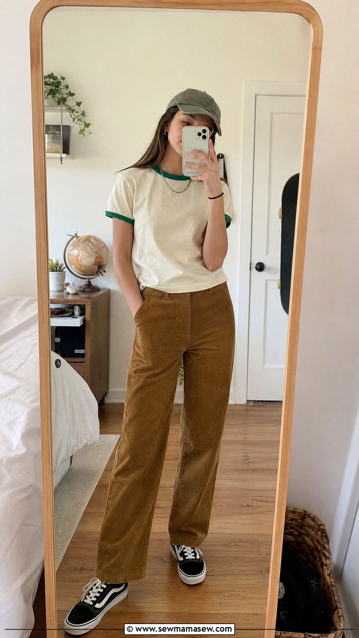 Ringer Tee With Corduroy Pants Outfit For Middle School First Day - 25 First day of middle school outfit ideas
