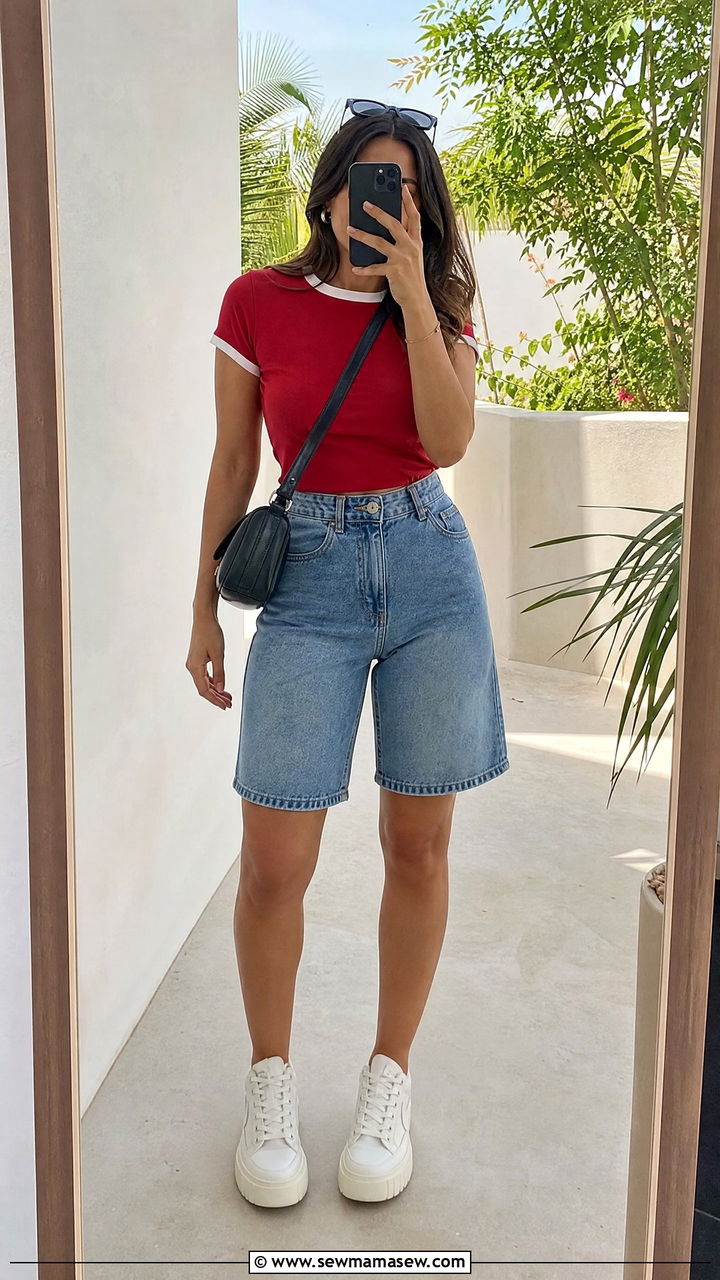 Ringer Tee and High Waist Bermuda Shorts Outfit - 20 2026 fashion trends women inspo