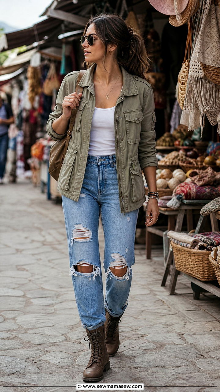 Ripped Jeans and Utility Jacket Outfit - 25 jeans outfits inspo