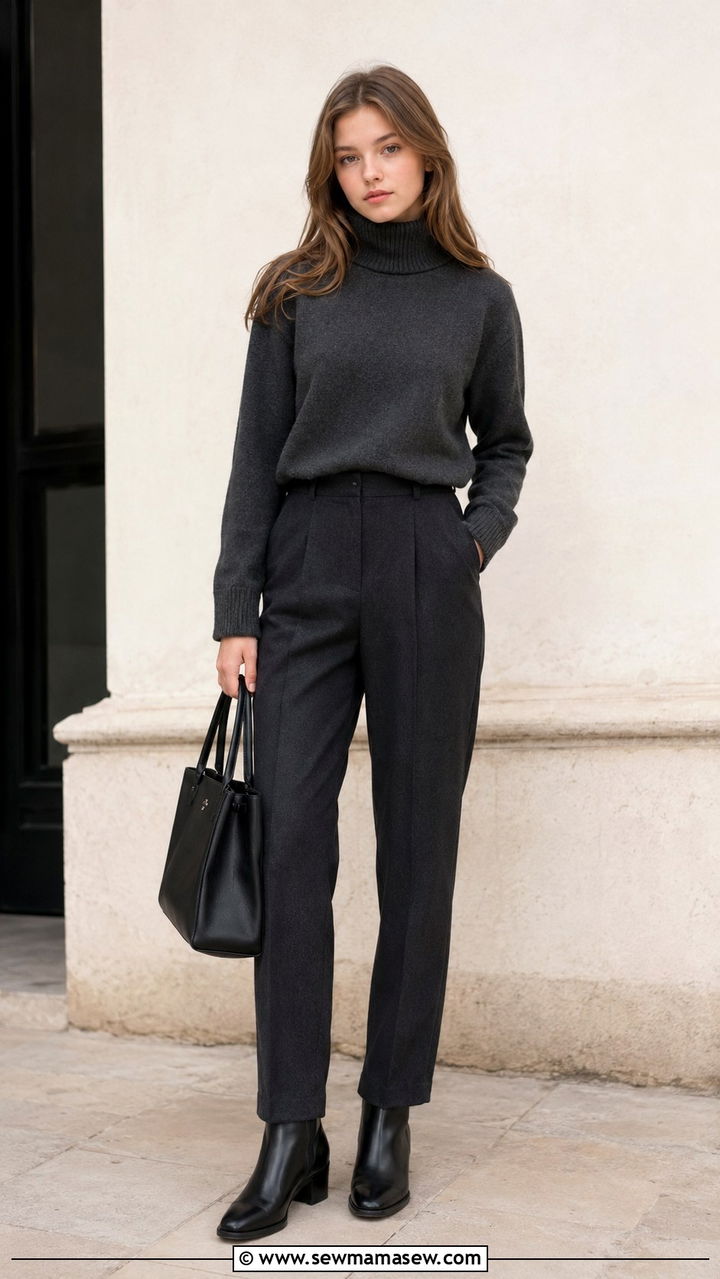 Roll Neck Knit and Wool Trousers - 20 Private school outfit ideas teens