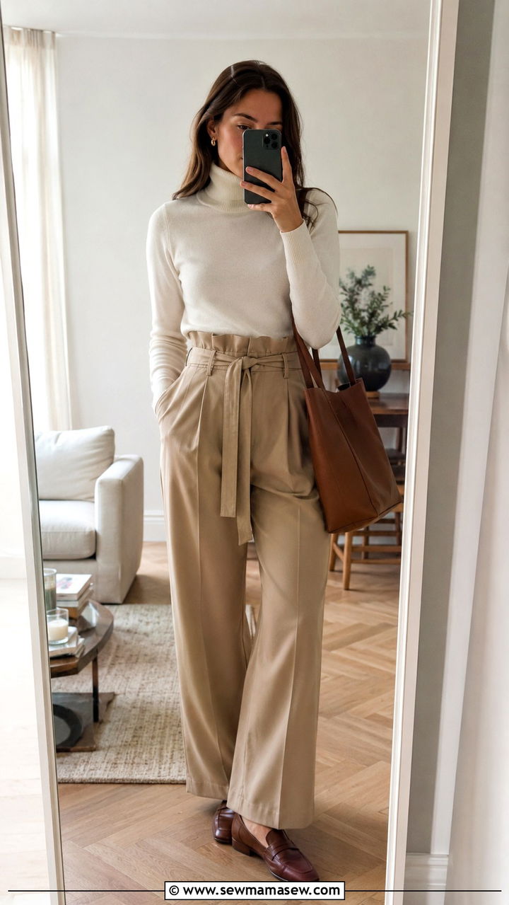 Roll Neck Sweater with Paperbag Waist Trousers - 30 light academia outfits to copy