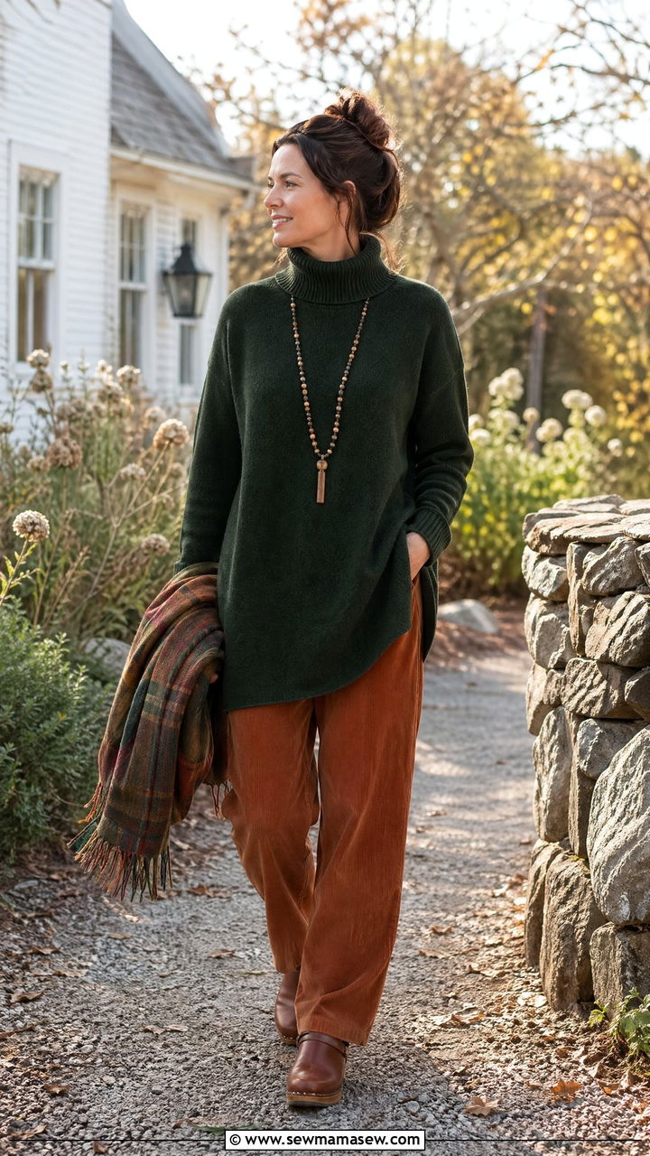 Roll Neck Tunic and Corduroy Lounge Pants - 35 Elegant loungewear outfit ideas