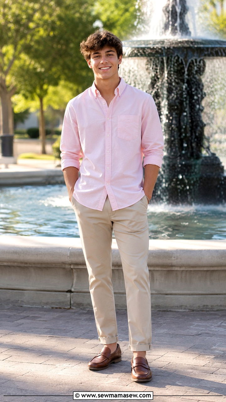 Rolled Sleeve Oxford with Chinos and Penny Loafers - 30 Senior photo outfit ideas for guys