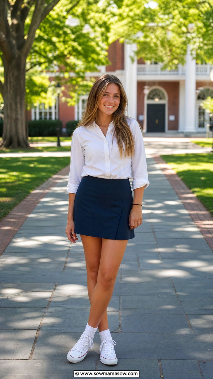Rolled sleeve button down shirt with skort - 25 Catholic school outfit ideas teens