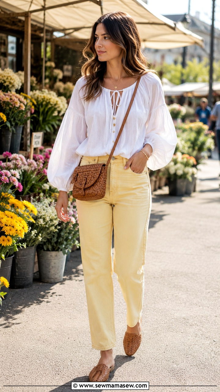 Romantic Blouse With Butter Yellow Jeans - 20 Spring 2026 outfit trends