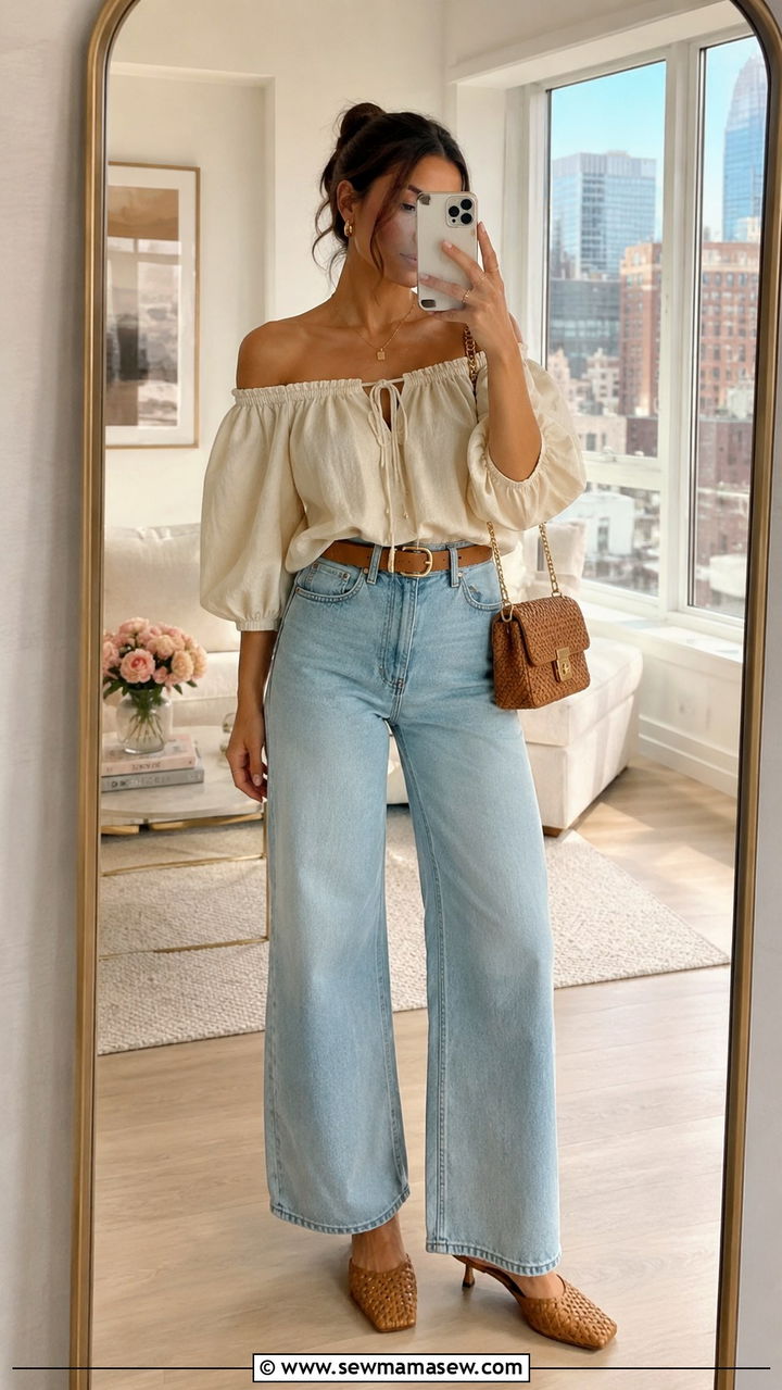 Romantic Blouse With Wide Leg Jeans Outfit - 30 spring summer 2026 outfits for women