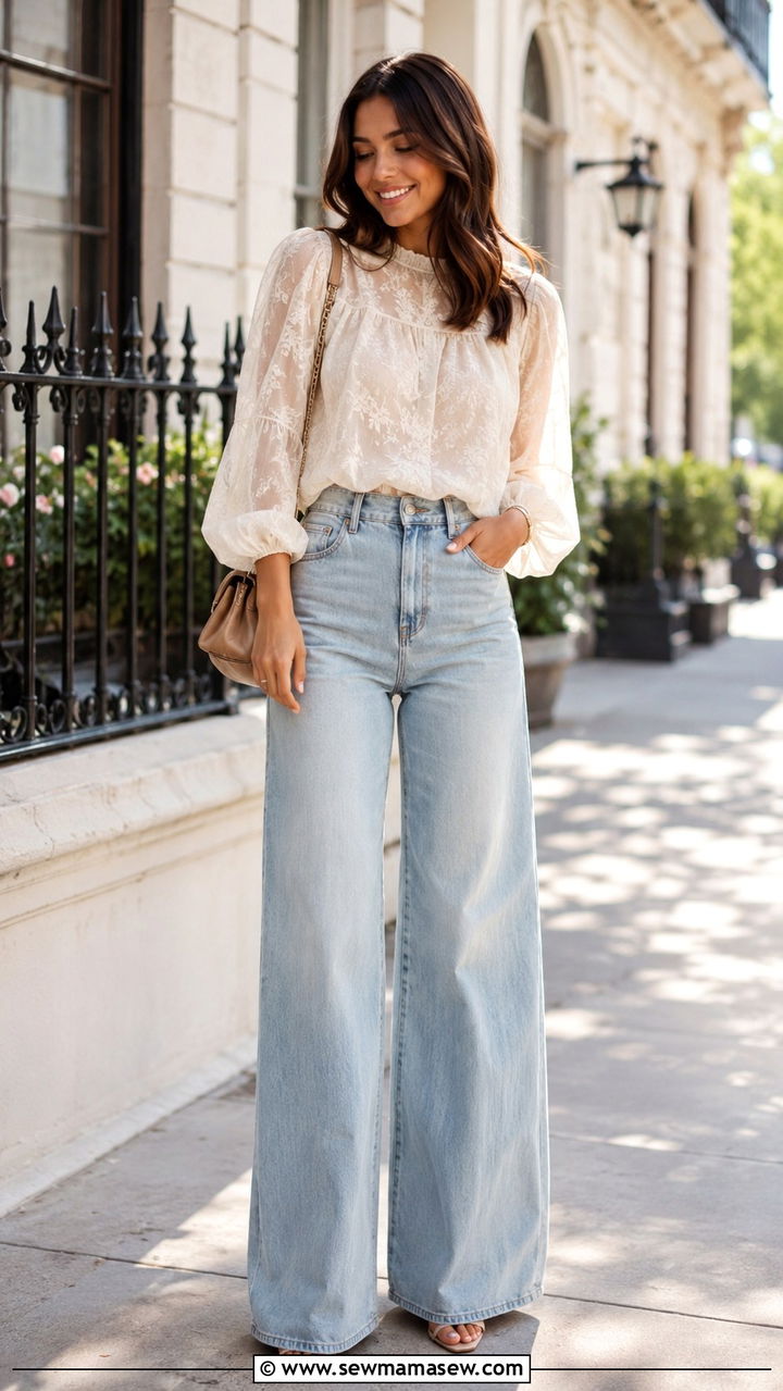 Romantic Blouse With Wide Leg Jeans Outfit - 25 2026 fashion trends women casual