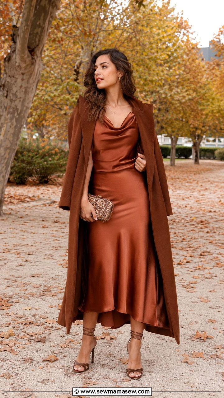 Romantic Copper Satin Coord Outfit - 30 romantic outfits inspo
