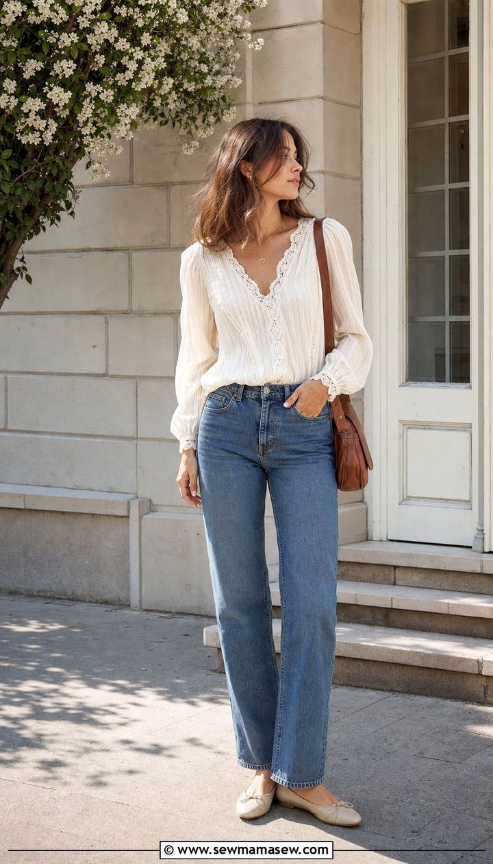 Romantic Lace Blouse With Straight Leg Jeans Outfit - 25 spring summer 2026 outfits to copy