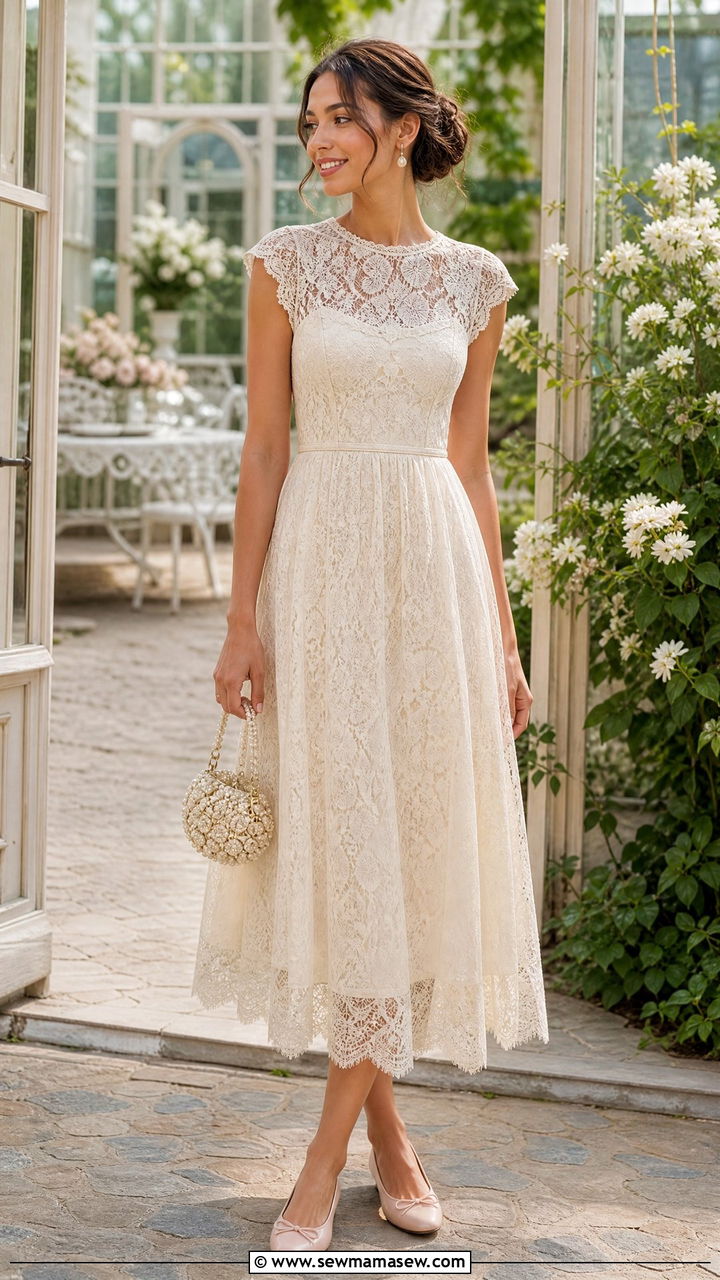 Romantic Lace Dress and Ballet Flats - 30 fairycore outfits for women