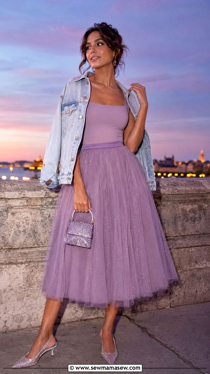 Romantic Lilac Tulle Skirt Outfit - 30 romantic outfits inspo