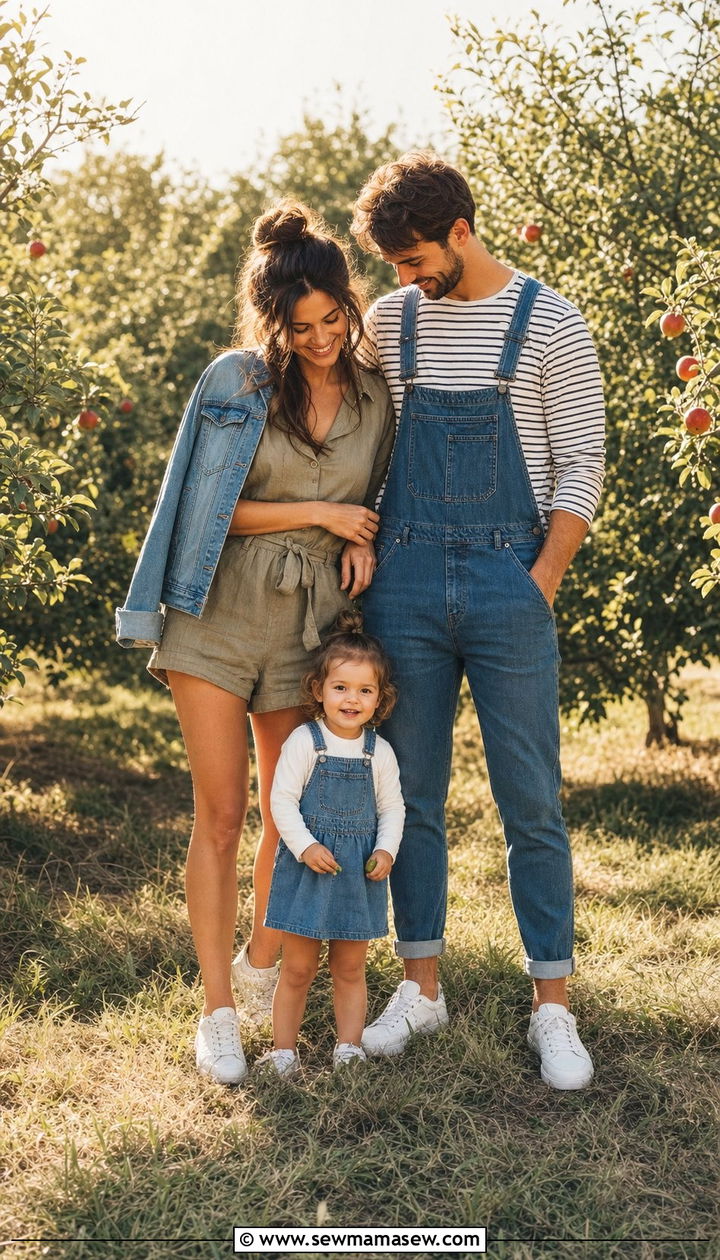 Romper and overalls family photo outfit with toddler - 25 Family photo outfit ideas with toddlers
